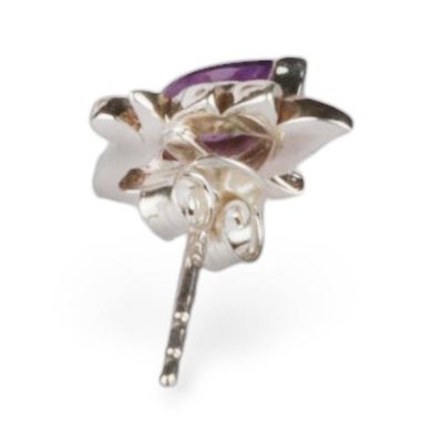 Alternate image for Floral Silver Button Earrings with Marquise-Shaped Amethyst Springbud Dazzle