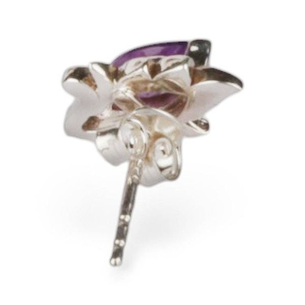 Alternate image for Floral Silver Button Earrings with Marquise-Shaped Amethyst Springbud Dazzle