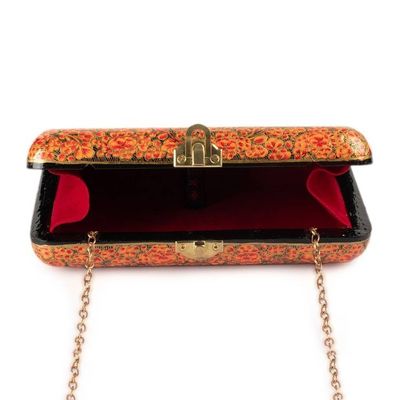 Alternate image for Floral-Themed Wood Papier Mache Sling and Clutch Evening Bag Saffron Hazara