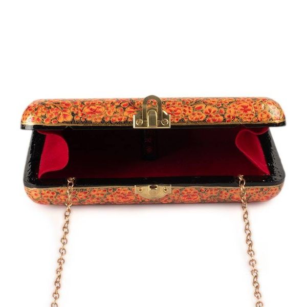 Alternate image for Floral-Themed Wood Papier Mache Sling and Clutch Evening Bag Saffron Hazara