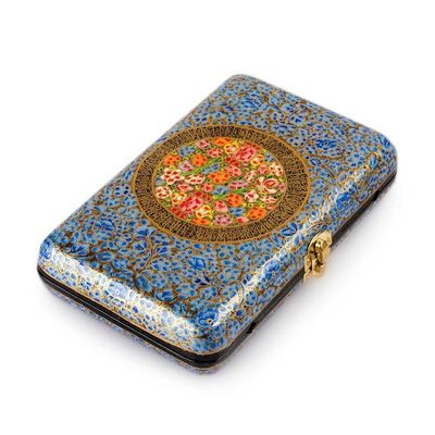 Alternate image for Wood Papier Mache Sling and Clutch Evening Bag in Blue Shade Azure Hazara