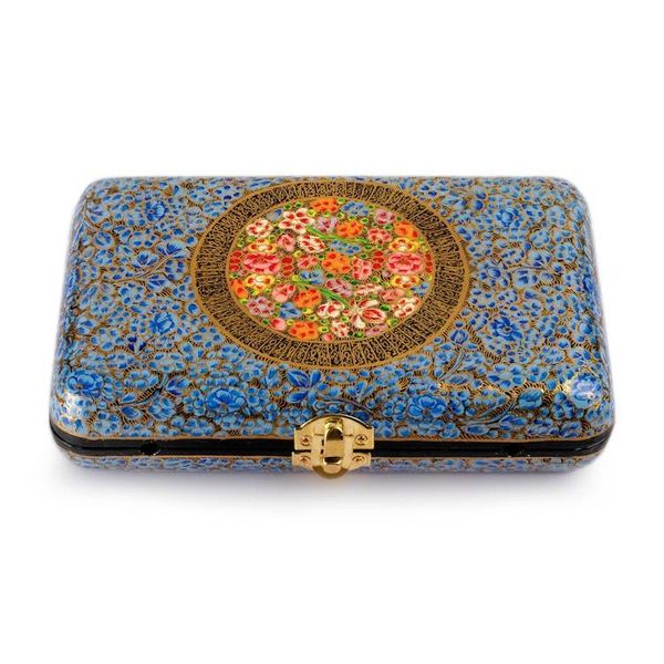 Alternate image for Wood Papier Mache Sling and Clutch Evening Bag in Blue Shade Azure Hazara