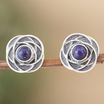 Primary image for Floral-Inspired Button Earrings with Lapis Lazuli Cabochons Flourishing Intellect
