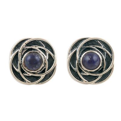 Alternate image for Floral-Inspired Button Earrings with Lapis Lazuli Cabochons Flourishing Intellect