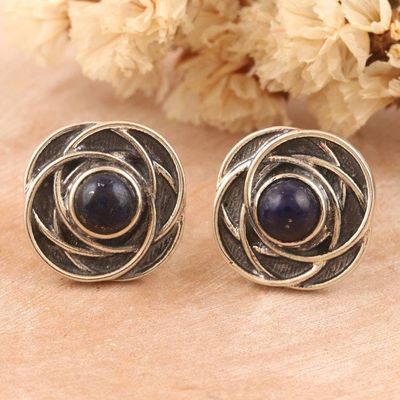 Alternate image for Floral-Inspired Button Earrings with Lapis Lazuli Cabochons Flourishing Intellect