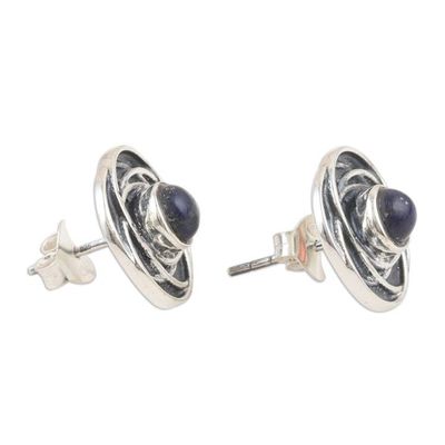Alternate image for Floral-Inspired Button Earrings with Lapis Lazuli Cabochons Flourishing Intellect