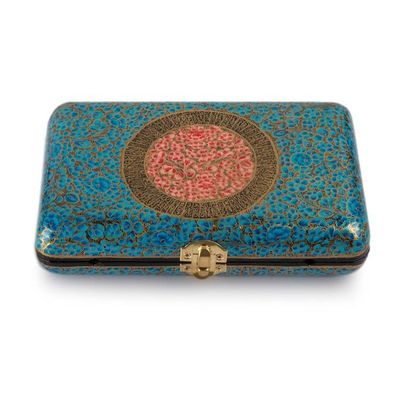 Alternate image for Turquoise Floral Wood Papier Mache Sling Clutch Evening Bag Turquoise Hazara