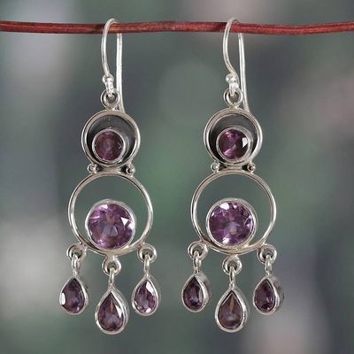 Alternate image for 7-Carat Faceted Amethyst Chandelier Earrings Made in India Timeless Purple
