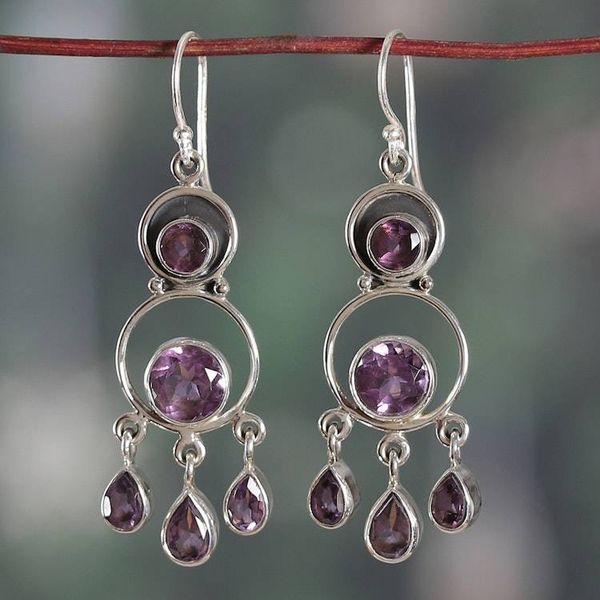 Alternate image for 7-Carat Faceted Amethyst Chandelier Earrings Made in India Timeless Purple