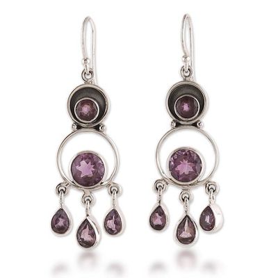 Alternate image for 7-Carat Faceted Amethyst Chandelier Earrings Made in India Timeless Purple