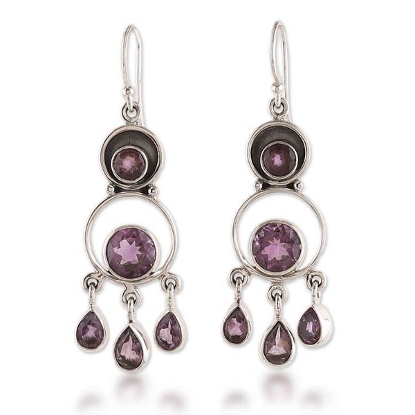 Alternate image for 7-Carat Faceted Amethyst Chandelier Earrings Made in India Timeless Purple