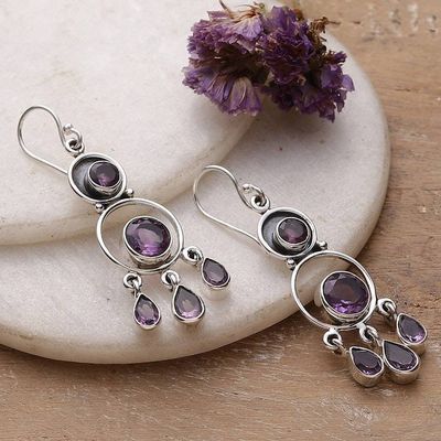 Alternate image for 7-Carat Faceted Amethyst Chandelier Earrings Made in India Timeless Purple