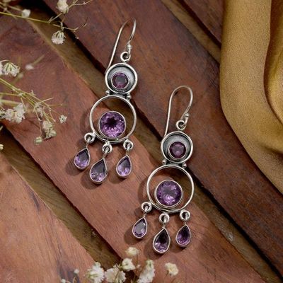 Alternate image for 7-Carat Faceted Amethyst Chandelier Earrings Made in India Timeless Purple