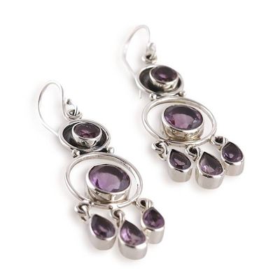 Alternate image for 7-Carat Faceted Amethyst Chandelier Earrings Made in India Timeless Purple