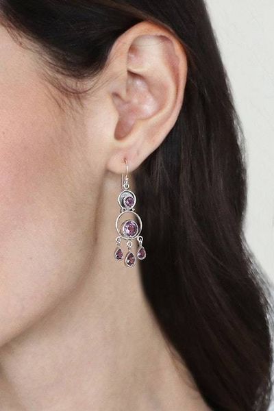 Alternate image for 7-Carat Faceted Amethyst Chandelier Earrings Made in India Timeless Purple