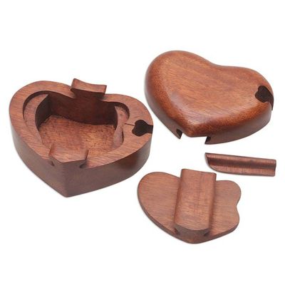 Alternate image for Hand Carved Suar Wood Puzzle Heart Box from Bali All My Love