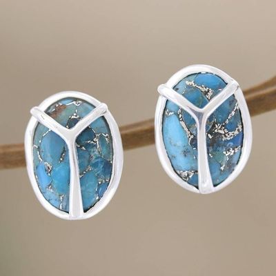 Primary image for Sterling Silver Button Earrings with Peace Sign Motif Make Peace in Blue