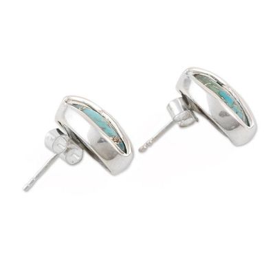 Alternate image for Sterling Silver Button Earrings with Peace Sign Motif Make Peace in Blue