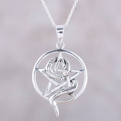Alternate image for Snake and Star Sterling Silver Pendant Necklace from India Serpent and Star