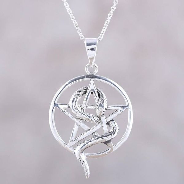 Alternate image for Snake and Star Sterling Silver Pendant Necklace from India Serpent and Star