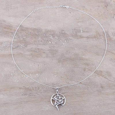 Alternate image for Snake and Star Sterling Silver Pendant Necklace from India Serpent and Star
