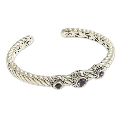 Alternate image for Amethyst and Sterling Silver Cuff Bracelet from Bali Triple Crown in Purple