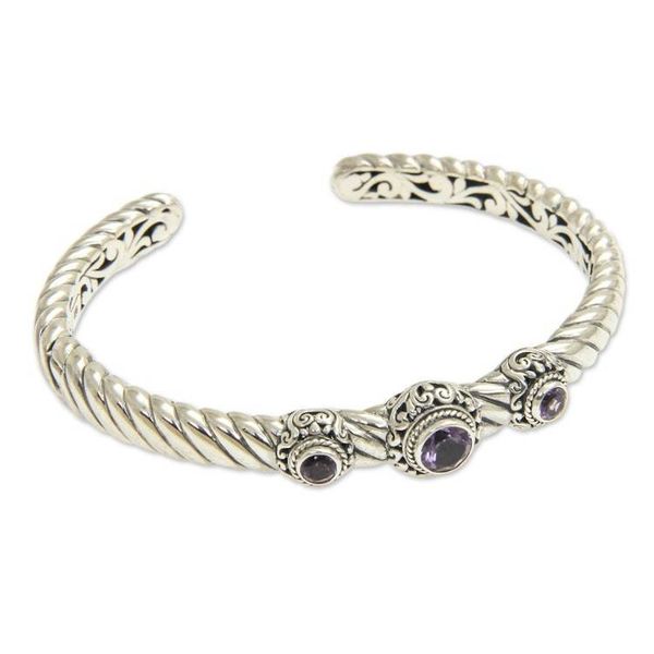 Alternate image for Amethyst and Sterling Silver Cuff Bracelet from Bali Triple Crown in Purple