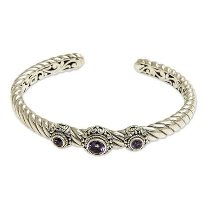 Alternate image for Amethyst and Sterling Silver Cuff Bracelet from Bali Triple Crown in Purple