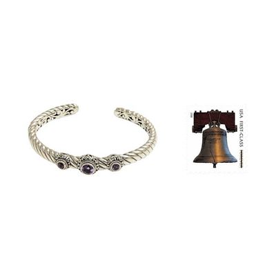 Alternate image for Amethyst and Sterling Silver Cuff Bracelet from Bali Triple Crown in Purple