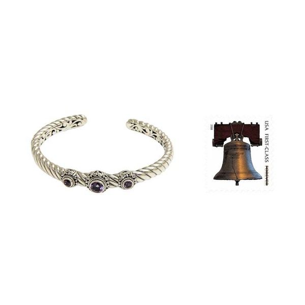 Alternate image for Amethyst and Sterling Silver Cuff Bracelet from Bali Triple Crown in Purple