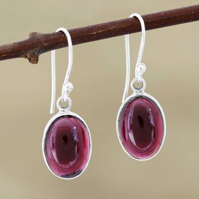 Primary image for Garnet Cabochon Dangle Earrings Oval Embers