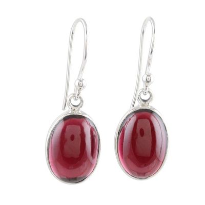 Alternate image for Garnet Cabochon Dangle Earrings Oval Embers