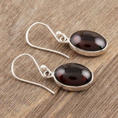 Alternate image for Garnet Cabochon Dangle Earrings Oval Embers