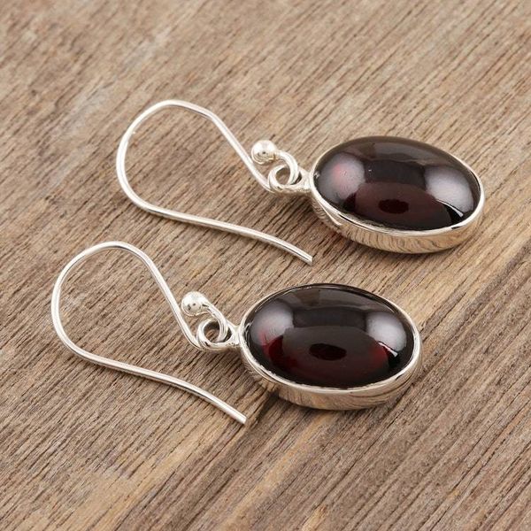 Alternate image for Garnet Cabochon Dangle Earrings Oval Embers