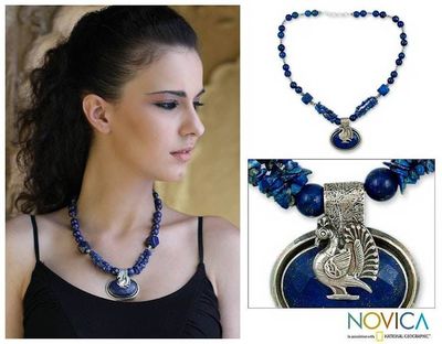 Alternate image for Lapis Lazuli Pendant Necklace Proud Peacock