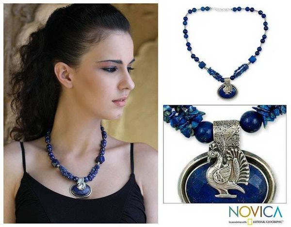 Alternate image for Lapis Lazuli Pendant Necklace Proud Peacock