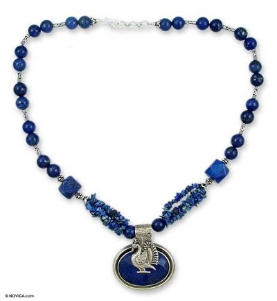 Alternate image for Lapis Lazuli Pendant Necklace Proud Peacock
