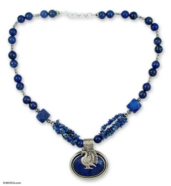 Alternate image for Lapis Lazuli Pendant Necklace Proud Peacock