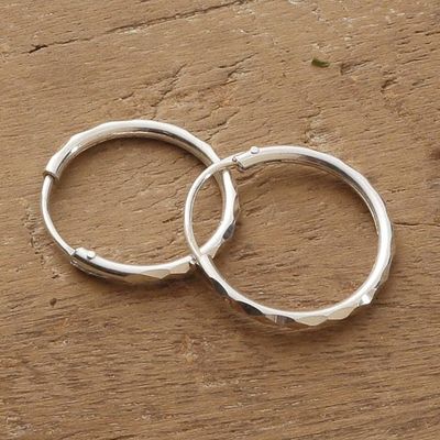 Alternate image for Avant-Garde High-Polished Sterling Silver Hoop Earrings Cycle of Sparkles