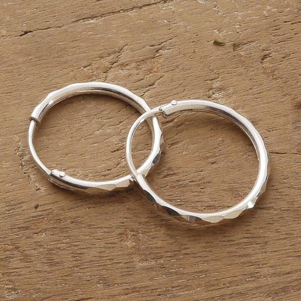 Alternate image for Avant-Garde High-Polished Sterling Silver Hoop Earrings Cycle of Sparkles