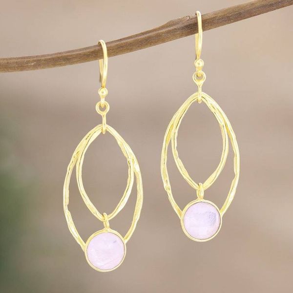 Alternate image for Hand Crafted Gold-Plated Rose Quartz Dangle Earrings Private Eyes