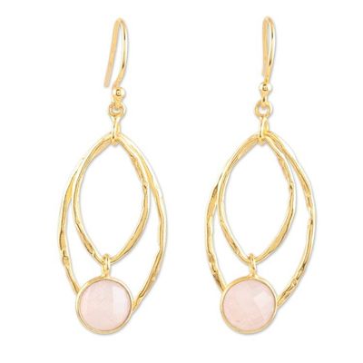 Alternate image for Hand Crafted Gold-Plated Rose Quartz Dangle Earrings Private Eyes