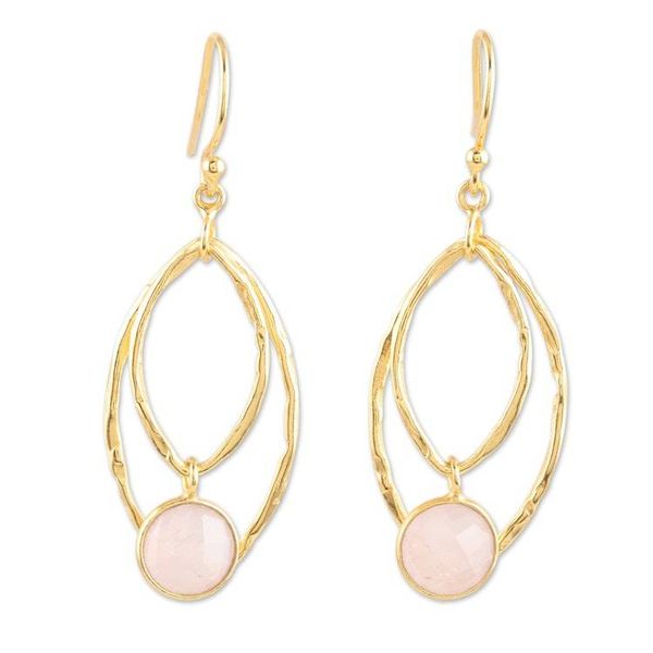 Alternate image for Hand Crafted Gold-Plated Rose Quartz Dangle Earrings Private Eyes