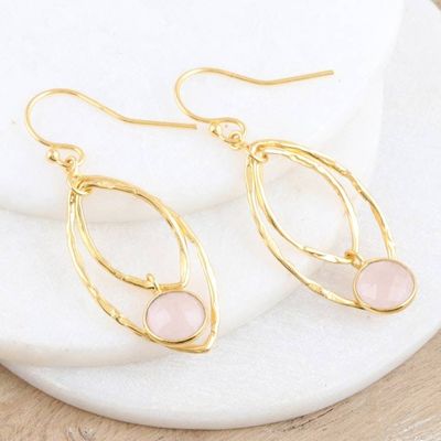 Alternate image for Hand Crafted Gold-Plated Rose Quartz Dangle Earrings Private Eyes