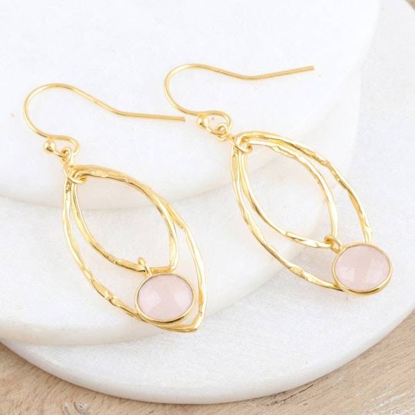 Alternate image for Hand Crafted Gold-Plated Rose Quartz Dangle Earrings Private Eyes