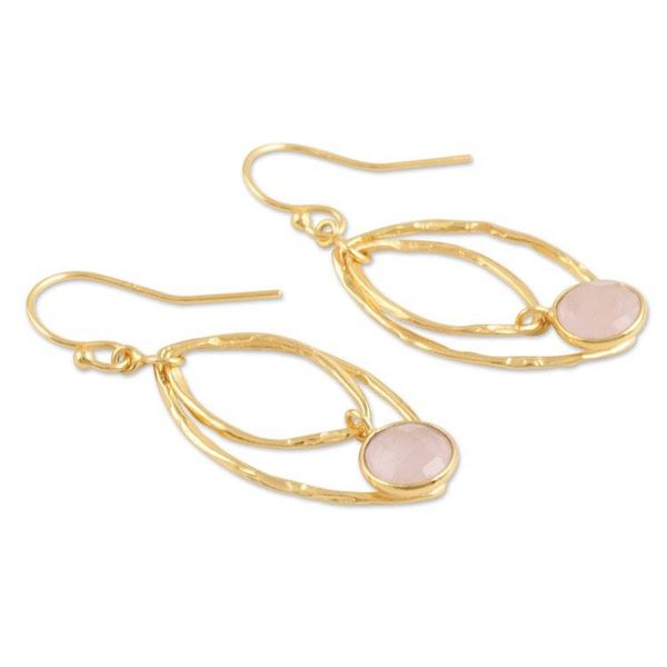 Alternate image for Hand Crafted Gold-Plated Rose Quartz Dangle Earrings Private Eyes