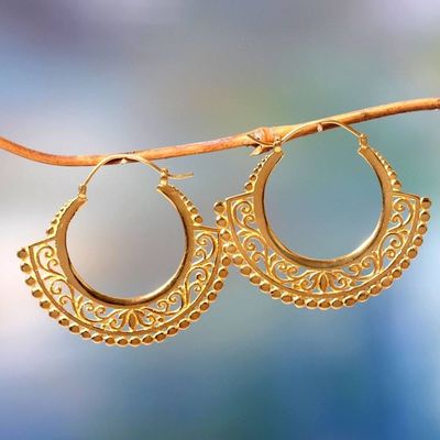Alternate image for Lacy Handcrafted Sterling Silver Earrings Bathed in 22k Gold Jungle Paradise