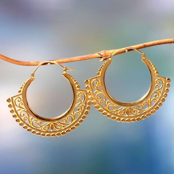 Alternate image for Lacy Handcrafted Sterling Silver Earrings Bathed in 22k Gold Jungle Paradise