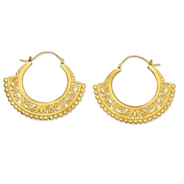 Alternate image for Lacy Handcrafted Sterling Silver Earrings Bathed in 22k Gold Jungle Paradise