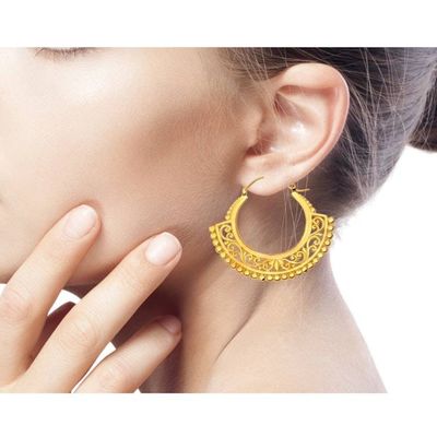 Alternate image for Lacy Handcrafted Sterling Silver Earrings Bathed in 22k Gold Jungle Paradise